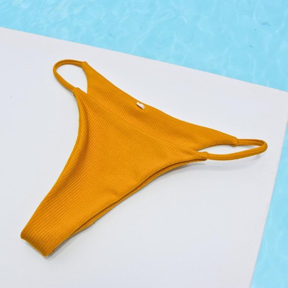 Orange Ribbed Cheeky Bikini Bottom - Tumeric Dyed - Picture 2 of 3